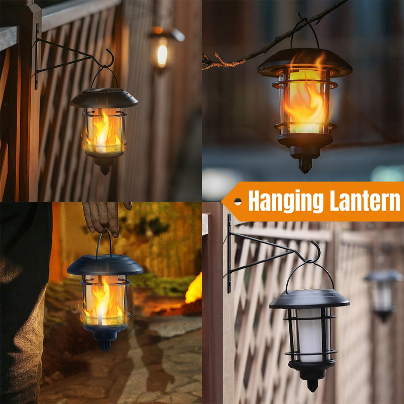 Dynaming 6 Pack Solar Flame Torch Lights Outdoor, Halloween Dual Use Flickering Flame Garden Light, Christmas Hanging Lanterns, Auto On/Off & Waterproof Lighting for Lawn Patio Yard Walkway Driveway Warm White