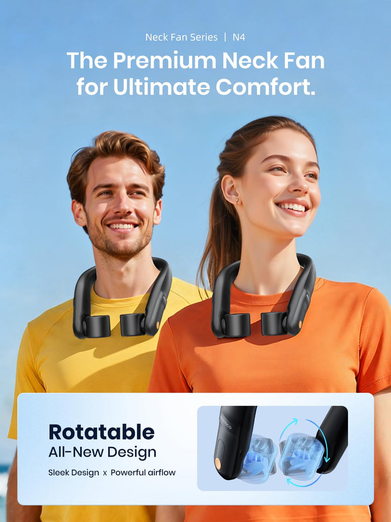 Warmco Portable Neck Fan Rechargeable, 5200mAh Battery Operated Hands‑Free Wearable Fan, 360° Cooling, 3 Speeds Personal Fan for Travel, Outdoor, Home, Office, Gifts for Men & Women