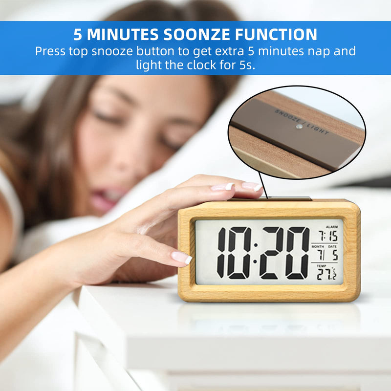 everwood Wooden Digital Battery Operated Alarm Clocks for Bedrooms, Beside, Table, Desk Wood