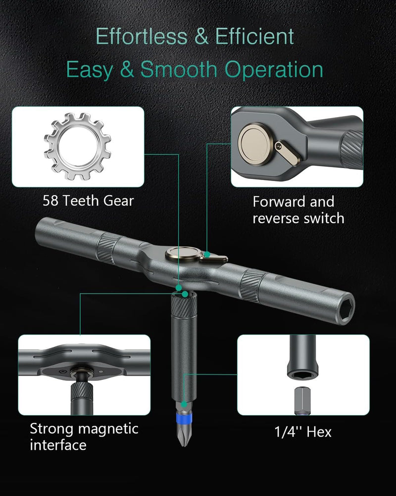 ORIA Ratchet Screwdriver Set, 74 in 1 Precision Repair Tool Kit for PC, DIY | 58-Tooth, 6.2° Ratchet Detachable Handle, 360° Rotatable Cap, 70 S2 Steel Bits, Strong Magnetic, for Installation, Repair