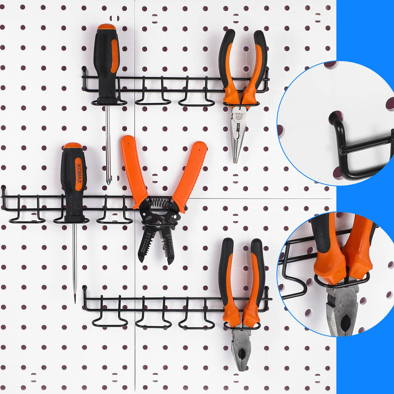 4 Pieces Pegboard Pliers Holders, Stainless Steel Pegboard Hooks Accessories Shelving Display Hooks Multi Ring Tool Holders Four Tool Multi Tool Organizer Racks for Shop Store Supermarket (Black) Black