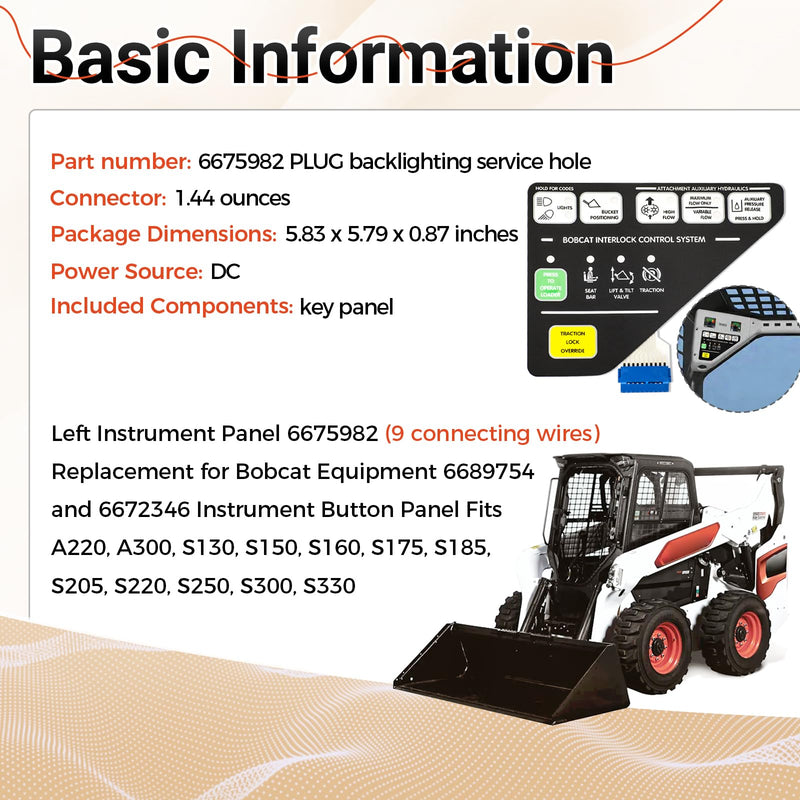 Left Instrument Panel 6675982 Replacement for Bobcat Equipment 6689754 and 6672346 Instrument Button Panel Fits A220, A300, S130, S150, S160, S175, S185, S205, S220, S250, S300, S330,