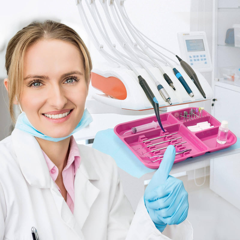 JMU Dental Instrument Trays Autoclavable Plastic Divided Separate Trays 13.25" x 9.75" Size B, Dental Setup Trays, Pink 1