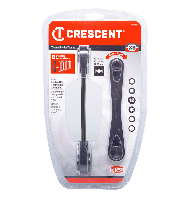 Crescent 2 Piece X6 4-in-1 Black Oxide Spline Ratcheting Metric Wrench Set - CX6DBM2