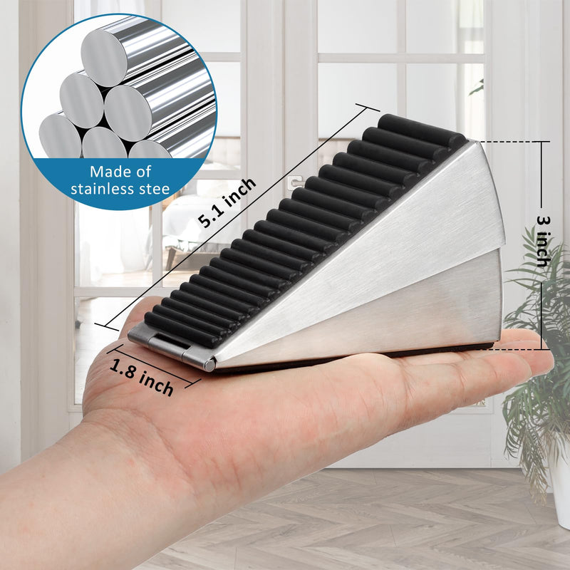 Heavy Duty Door Stopper, 2 Pack Adjustable Spring Large Door Stopper, 3 Inches High Tall Door Wedge Stoppers for Bottom of Door, Door Stop Suits Any Heavy Door Silver