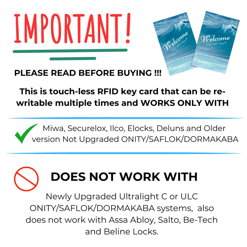 Hotel RFID KeyCard, Touchless Key Card (Pack of 200 Keys) Compatible with Saflok, Kaba, Onity, Ilco, and Securelox.