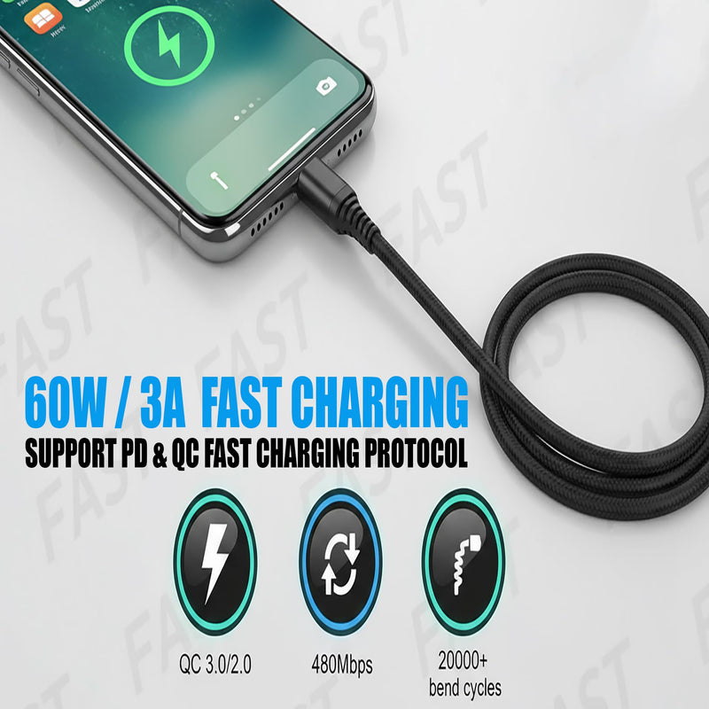 USB Type C to C Cable Bulk 20-Pack 3.3ft Braided Fast Charging 3A Quick Charger Compatible with iPhone 17/17 Pro/16e/16/15 Pro Max, Samsung Galaxy S25 S24 S10 S9 S8 Plus, Note 10 9 8, LG V50