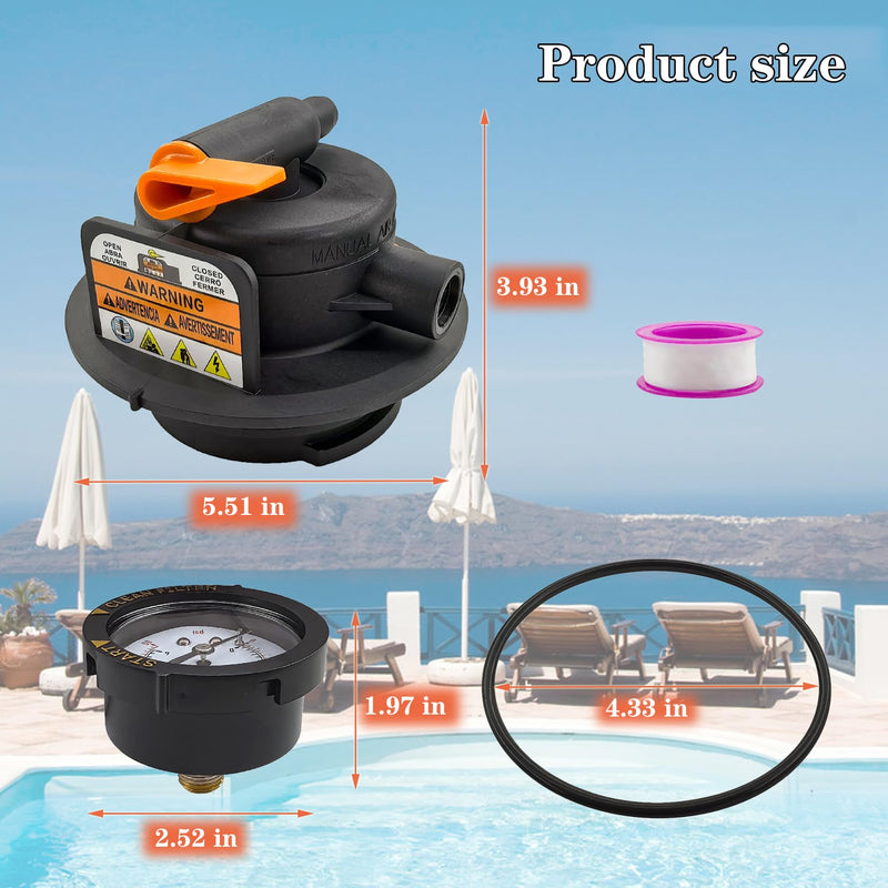 2420MAR2 Manual Air Relief Assembly, DEX2420MAR2 Air Relief Valve, Compatible with Pro-Grid DE, Swim Clear and Swim Clear Cartridge Filters with Teflon Tape and O-Ring