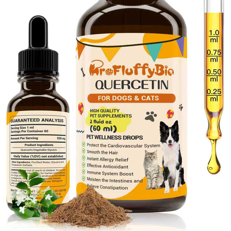 Quercetin for Dogs, Dog Quercetin Liquid Drops, Dog Quercetin Herbal Supplement Support Allergy Relief,Immune Health, Respiratory Health, Skin Health, Gluten Free, Non GMO (60 ml/2 Oz) 1 Pack