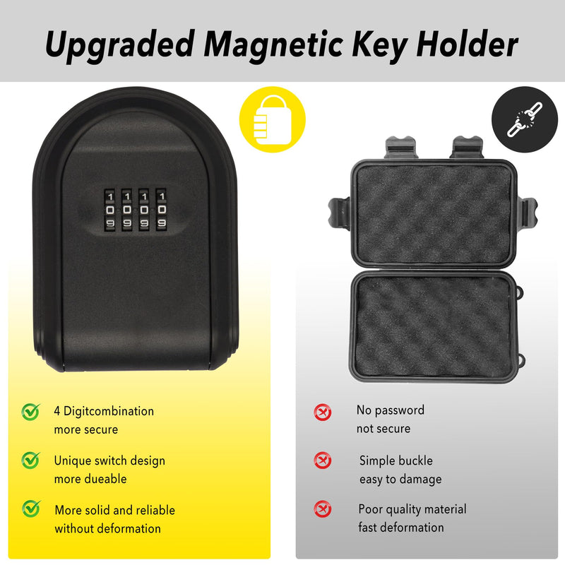 Magnetic Key Box for Under Car, Hide a Key Outside with Combination Lock Box, Resettable Safe Security Code Lockbox with 5 Strong Magnets, Anti-drop Magnetic Holder Under Car, Truck, Outdoor (1,Black) 1,Black