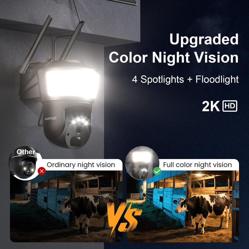 4G LTE Cellular Security Camera Wireless Outdoor, No WiFi Security Cameras Solar Powered, PIR Detection, 360°Cameras for Home Security with Floodlight, 2K Color Night Vision, Built-in SIM Card 4G Solar Camera with Floodlight