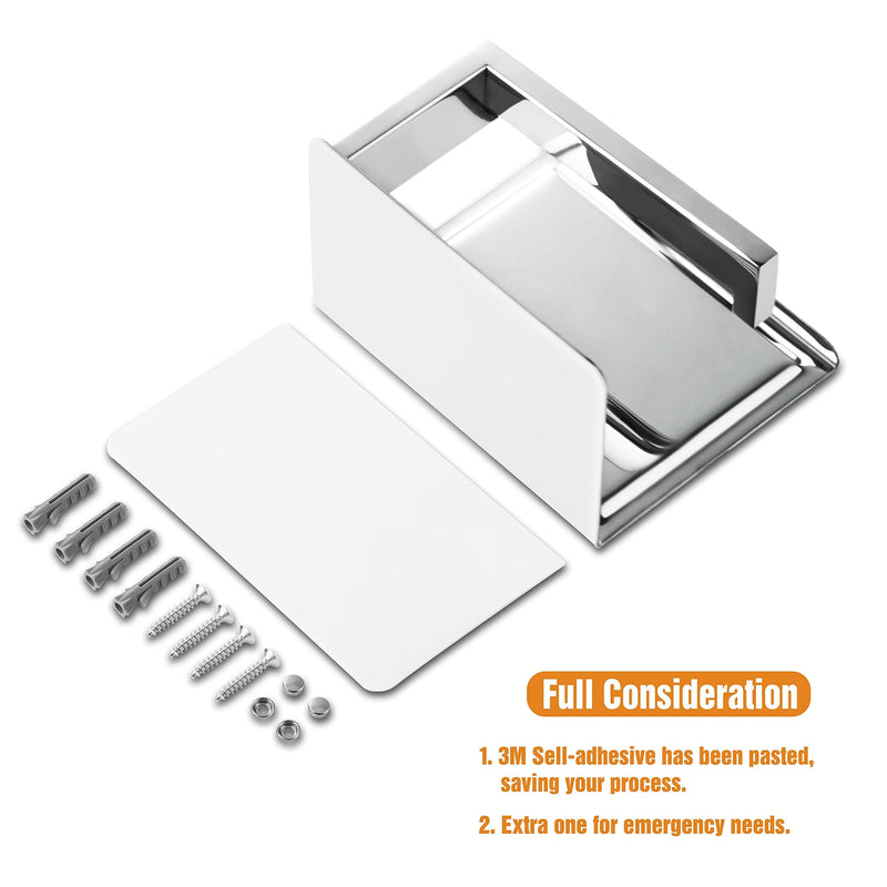 HITSLAM Toilet Paper Holder with Shelf, Stick on Chrome Tissue Roll Holder Self Adhesive or Wall-Mount with Storage Shelf for Bathroom Medium