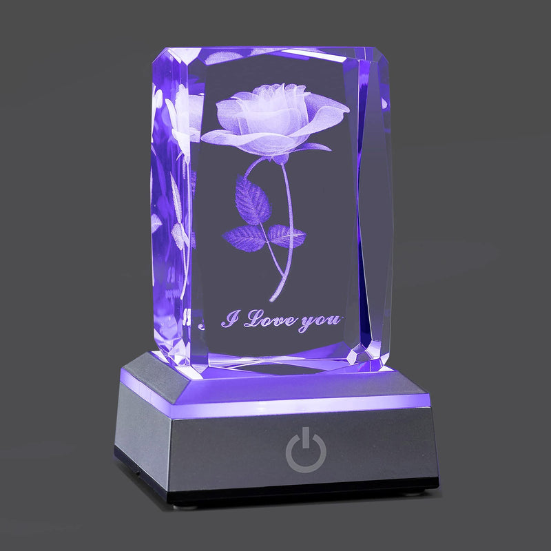 hochance 3D Rose Crystal Multicolor Nightlight,I Love You Decolamp,Perfect Valentines Day Gifts Ideas for Her My Girlfriend Wife Mom - Unique Anniversary Birthday Presents A-Rose
