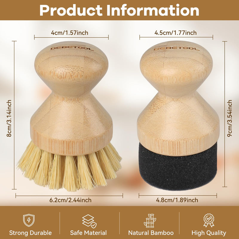 Cutting Board Oil Wax Applicator and Scrub Brush Set- Natural Bamboo with Sisal Fiber and Sponge for Food Grade Mineral Oil Board，Wooden Worktops,Utensil Care