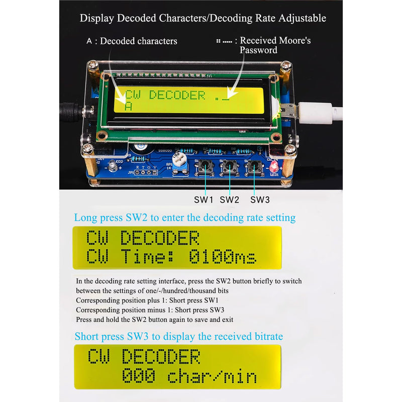 Soldering Practice Kit Morse Code Decoder CW Morse Code Practice CW Audio Input LCD Display Soldering Project Kit