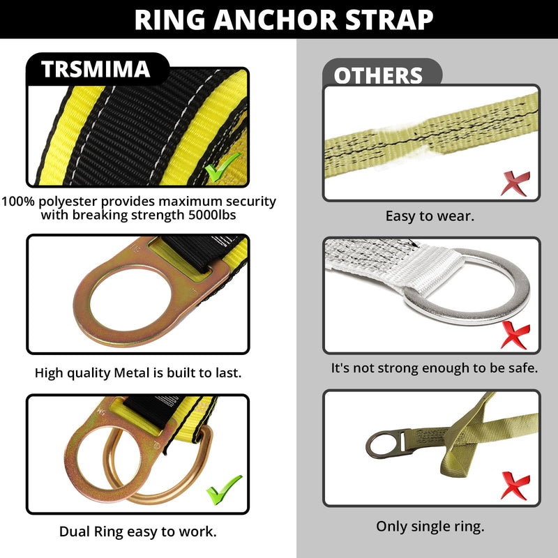 TRSMIMA Safety Strap Fall Protection - 3ft 4ft 6ft Cross Arm Strap Anchor Strap Anchorage Lanyard D Ring for Safety Harness 2pack