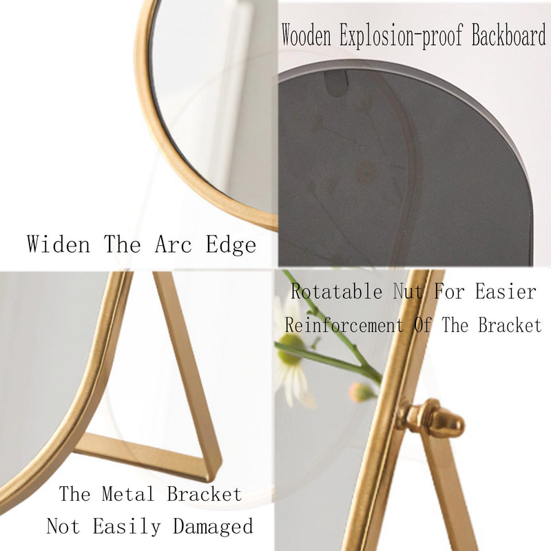 Tabletop Mirrors Makeup Mirror Portable Vanity with Metal Frame Desk Table Mirror with 180°Adjust Dressing Room Rotate Good for Bedroom Bathroom Gold 11"L x 7"W