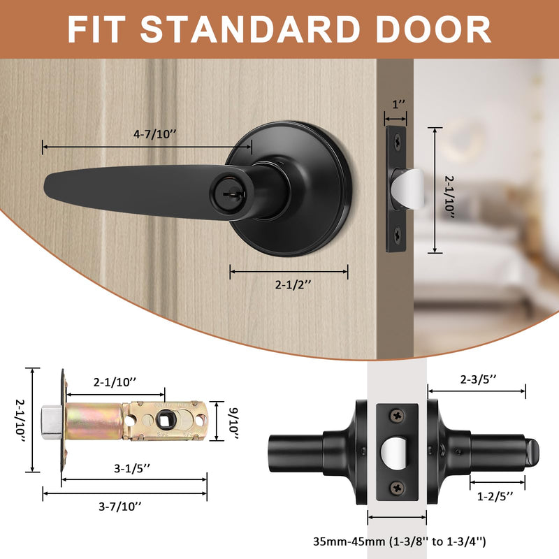 Probrico 4 Pack Entrance Door Levers Door Lock in Black, Combo Entry Door Handles with Locks and Keys Keyed Alike Each with 3 Same Keys Keyed Entrance-Keyed Alike