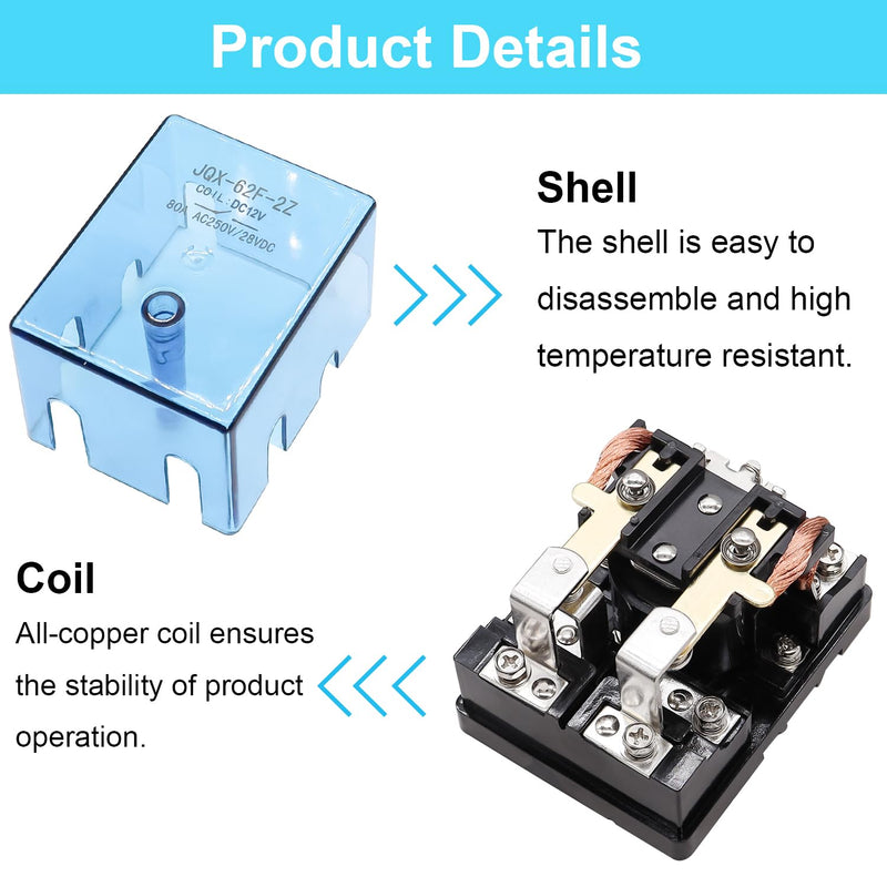 TWTADE/JQX-62F-2Z Coil Voltage DC 12V 80A DPDT Electronmagnetic Relay,High Power Relay DC 12V