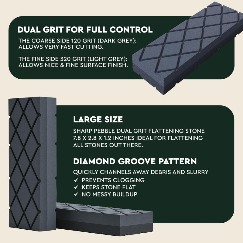 Sharp Pebble Large Flattening Stone- Dual Grit Coarse/Fine Sharpening Stones Flattener- Diamond Grooves Whetstone Fixer-Re Level Any Whetstones & Waterstones