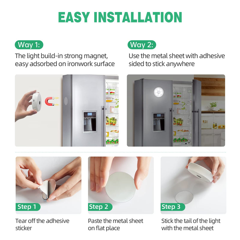 LED Closet Lights Wireless Motion Sensor Step Lights, USB Rechargeable Battery Operated Puck Lights with Remote, Dimmable Under Cabinet Lighting for Counter, Kitchen, Stairs (3 Pack) Cool White 3 Pack
