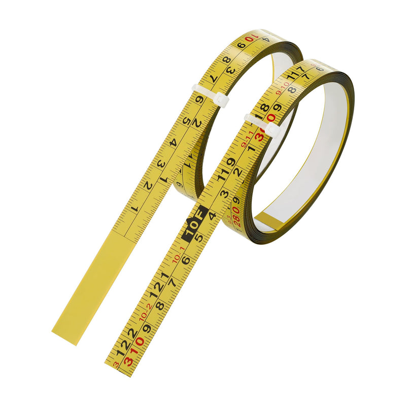 2 Packs Steel Self-Adhesive Measuring Tape, Right to Left Reading 310cm or 122-Inch Imperial and Metric Ruler Tape, 1/2-Inch Peel and Stick Tape Measure for Woodworking, Saw, Drafting Table, Yellow 310cm or 122Inch