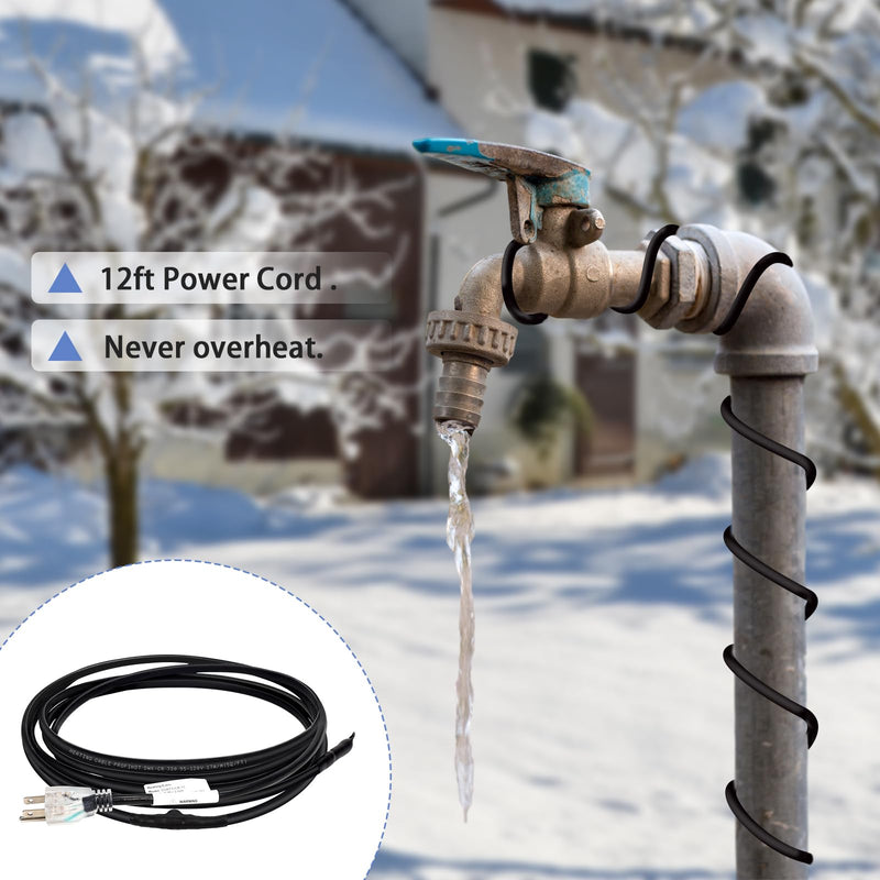 12FT Self-Regulating Pipe Heating Cable with Thermostat,Heat Tape for Water Pipe Freeze Protection,Pipe Heating Trace System for Home Supply Pipes,120V 12 ft
