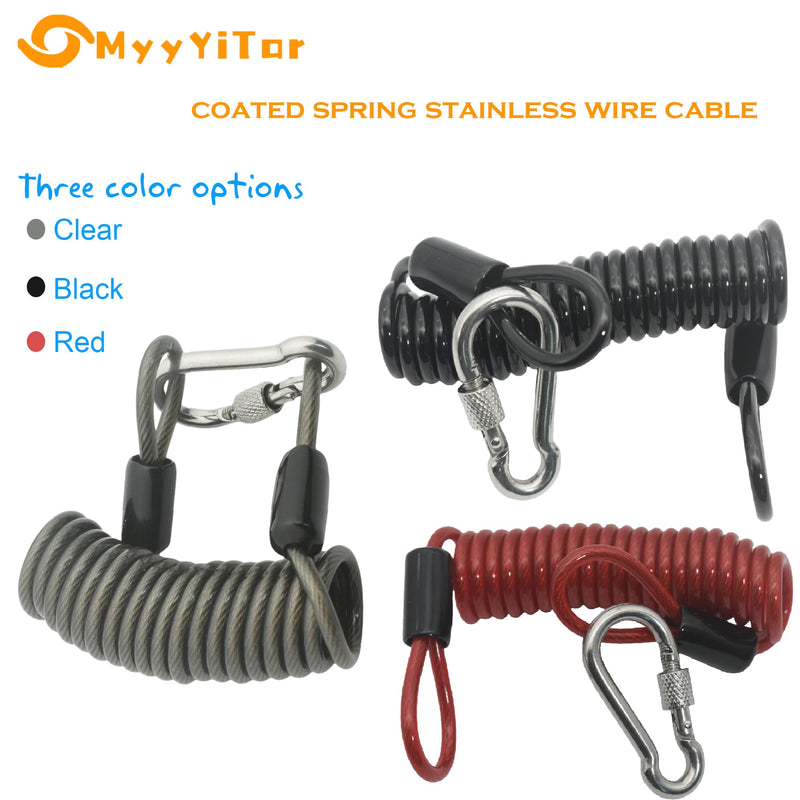 59in(1.5M) Spring Wire Cable with Loops 4mm Thickness Rubber Coated Stainless Wire Tether Lock,Black 59in(1.5m) Black