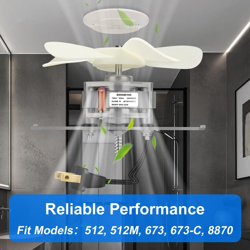 S99080199 Bathroom Exhaust Fan Motor and Blade – 80 CFM 4.0 Sones Vent Fan Motor, Compatible with 512, 512M, 673, 673-C, 8870; Reliable Bathroom Fan Motor for Strong Airflow & Quiet Operation