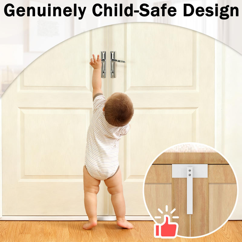 2pcs Bifold Door Lock for Metal Double Door Child Safety Childproof Pet Proof Out of Closets, Pantry,Cabinets Bifold Door Lock for Bifold Doors Installation-Free White 2 Pcs