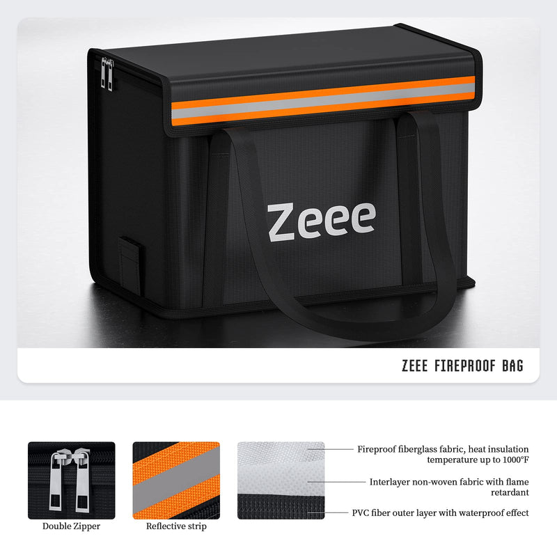 Zeee Lipo Battery Bag Fireproof Explosionproof Safe Bag Extra Large Capacity Lipo Battery Storage Guard Safe Pouch for Charge & Storage(14.17 * 7.87 * 9.84in) - Large Size black