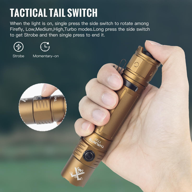 ThruNite TT20 Tactical Flashlight, Customized Verison with The Outsider, High 2010 Lumens, Long 305 Meters Beam Distance, USB-C Rechargeable Flashlight Compact for Hunting, Hiking - Desert Tan CW TT20 Tan CW