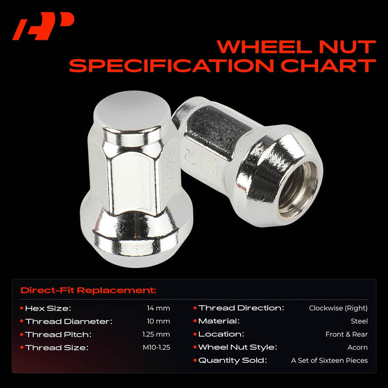 A-Premium 16-PC, M10x1.25 Wheel Lug Nut Compatible with Arctic Cat, 2007-2022 Can-Am, 1985-2022 Honda, 1985-2022 Kawasaki, 1991-2022 Suzuki, 2018-2019 Textron Off Road, 1987-2022 Yamaha, Polaris
