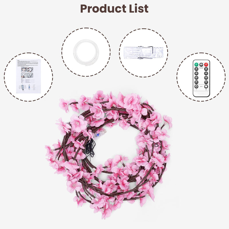 Cherry LED Tree Branch Lights for Wall, Cherry Blossom Willow Vine Twig Decor Garland with 48 LED Lights and Remote,8 Lighting Modes,Christmas Decorations Indoor for Home Wall Door Window (47inch)