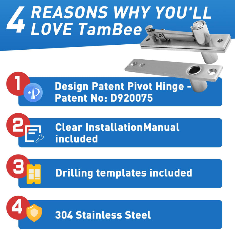 TamBee Pivot Door Hinge Hidden Door Hinges for Secret Door 304 Stainless Steel Hidden Bookcase Hinges with Door Ball Catch 170 lbs Load with Ball Catch