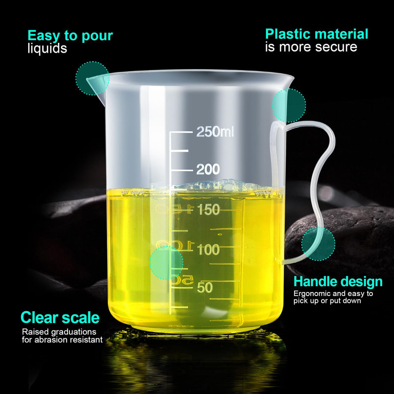 Teenitor Graduated Cylinder Plastic Beaker, 5pcs Plastic Graduated Cylinder 10ml 25ml 50ml 100ml 250ml and 5pcs Plastic Beakers 50ml 100ml 250ml 500ml1000ml Clear 10pcs