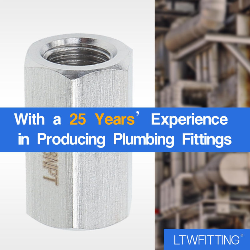 LTWFITTING Class 3000 Stainless Steel 316 Pipe Fitting 1/8" Female NPT Coupling Water Boat (Pack of 25)