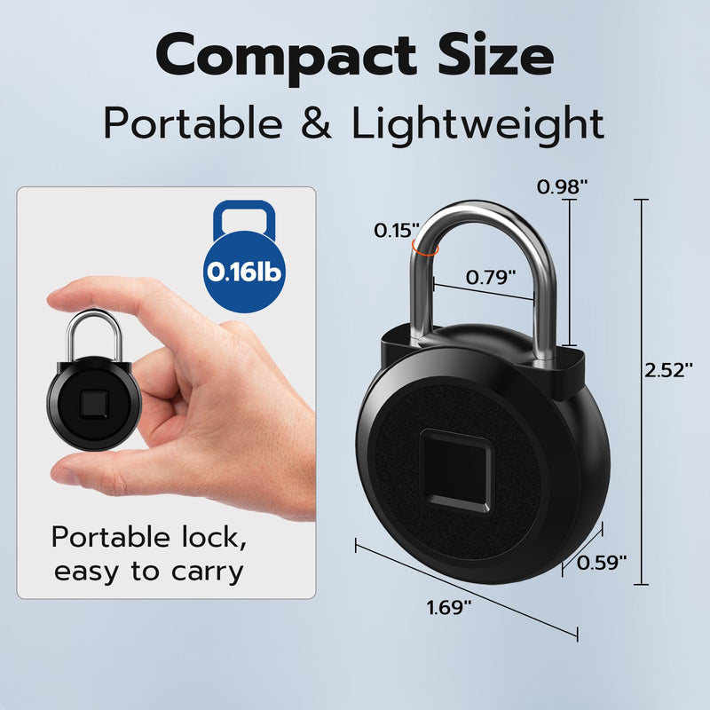 Fingerprint Lock, Dhiedas Gym Locker Lock with Fingerprint Bluetooth APP, Biometric Fingerprint Padlock with Keyless, Waterproof Smart Padlock for Locker School Suitcase Cabinet Storage Black 1'' shackle