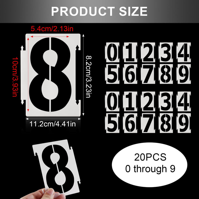 Number Stencils 4 inch Curb, 20Pcs 0-9 Address Curb Stencil Kit Reusable Plastic Numbers Interlocking Stencils for Painting Address on Wall Wood Road Mailbox