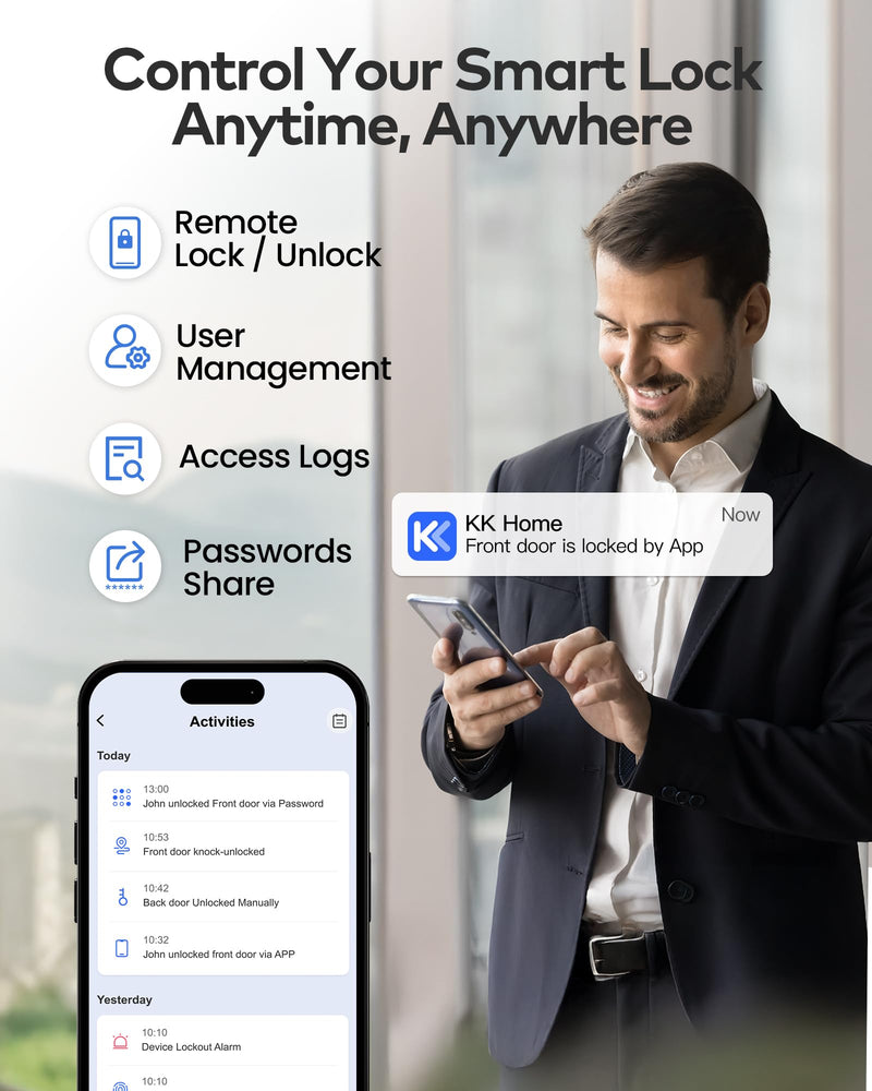 TEEHO TE012W WiFi Smart Lock, Fingerprint Door Lock with Built-in Wi-Fi, Keyless Entry Keypad Smart Deadbolt, App Remote Control, Alexa Compatible, IP55 Waterproof for Front Door – Satin Nickel