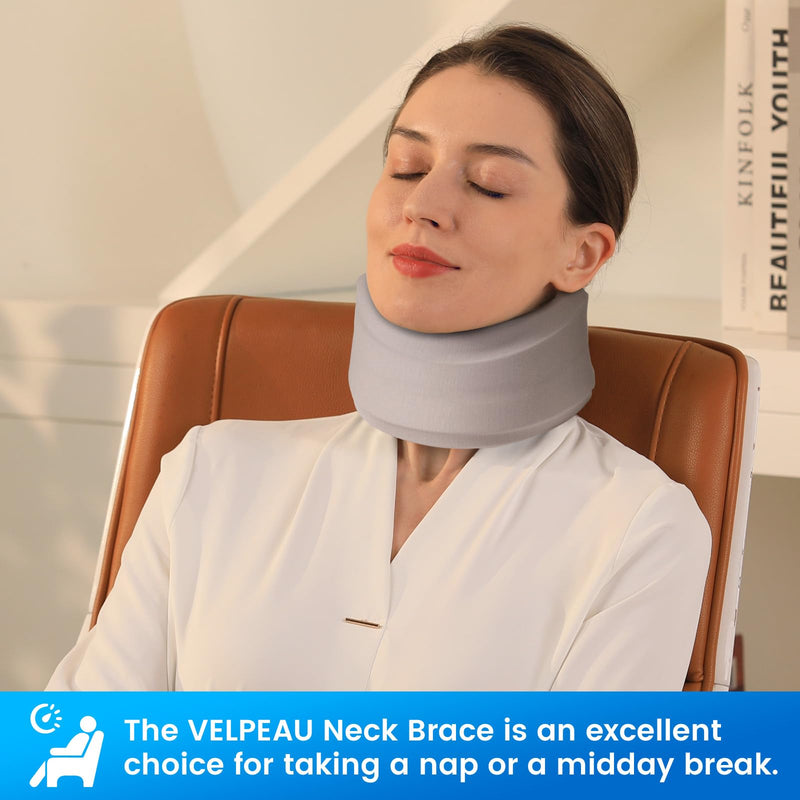 Velpeau Neck Brace for Neck Pain and Strong Support, Soft Cervical Collar for Sleeping Upright, Snoozing - Stabilizes & Relieves Pressure in Spine for Women & Men (Grey, S: 11-13.5" / 3" Depth) 3 Inch (Pack of 1)