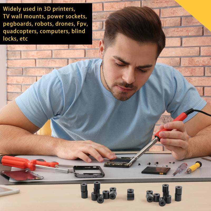 Pasimy 200 Pcs Black Nylon Spacers 1/2 ''Thick, 1/2 '' Od 0.194 '' ID Round Rubber Plastic Washers Electrical Outlet Screw Spacers for Robotics Electrical Screws, Switch and Receptacle 1/2'' Thick, 1/2'' Od 0.194'' Id