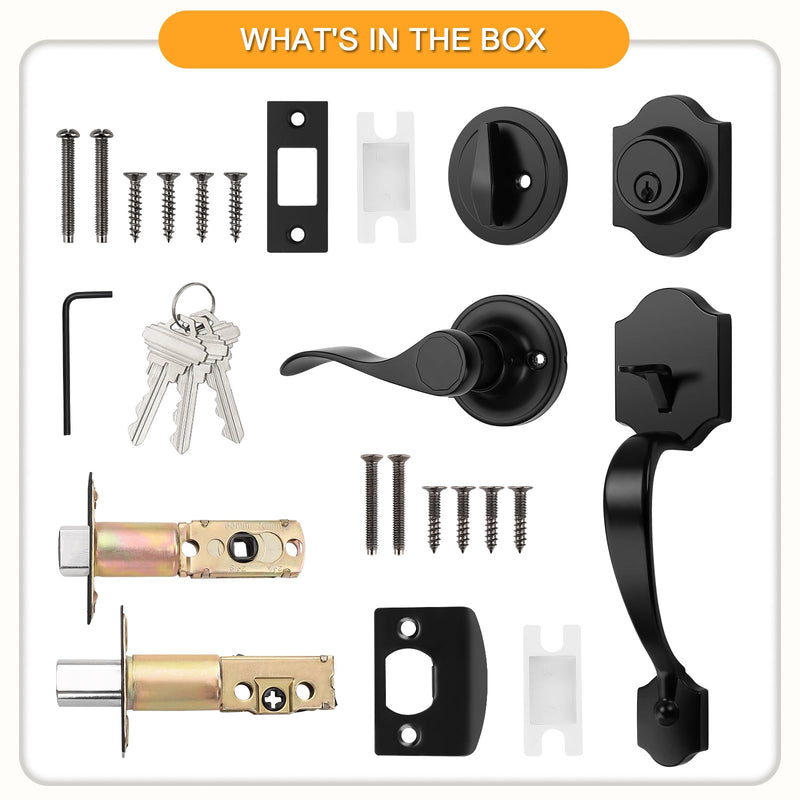 Probrico Black Heavy Duty Front Entry Handleset,Entry Door Locksets with Deadbolt Single Cylinder,Passage Lock Grip Handle with Wave Lever and Deadbolt Set,1 Set 1