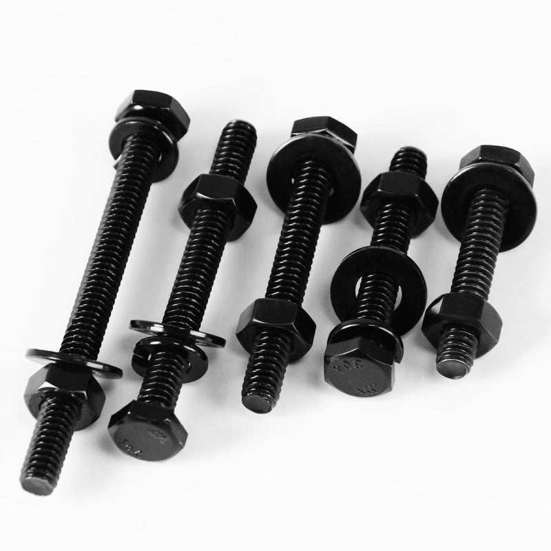 (5 Sets) 5/16-18 x 4" Hex Head Bolts and Nuts with Flat & Lock Washers, 304 Stainless Steel 18-8, Fully Threaded, Black Oxide Bolt Kit, 5/16 Bolt (Black)5/16"-18 4"
