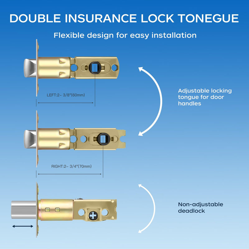 Leydebong 1 Pack Gold Heavy Duty Entrance Lever Door Handle (for Office and Front Door) Reversible for Right and Left Side Single Keyed Square Deadbolt Lock Set, Finish in Satin Brass Single Keyed Deadbolt Lockset (Keyed Alike)