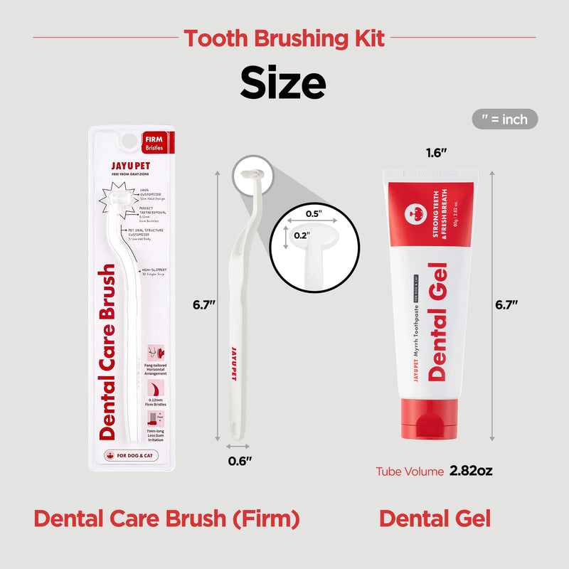 JAYU PET Firm Bristles Tooth Brushing Kit - Dental Gel 1ea + Dental Care Brush 1ea | Teeth Cleaning & Breath Freshener, Removing Plaque and Tartar, Pet Dental Hygiene, Dog Easy Teeth Brushing