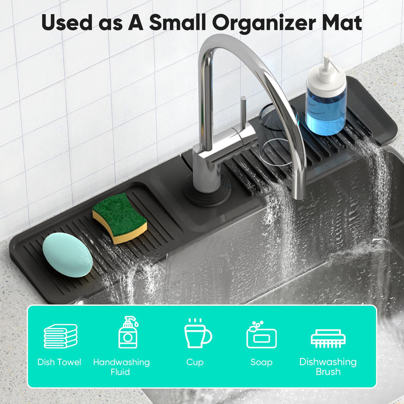 24 Inch Longer Faucet Mat for Kitchen Sink [5°Slope Fast Self-draining]Bathroom Kitchen Sink Splash Guard Silicone Sink Faucet Mat Splash Guard Kitchen Sink Area Tidy Splash Faucet Guard Draining Mat Black 24" x 5.5"