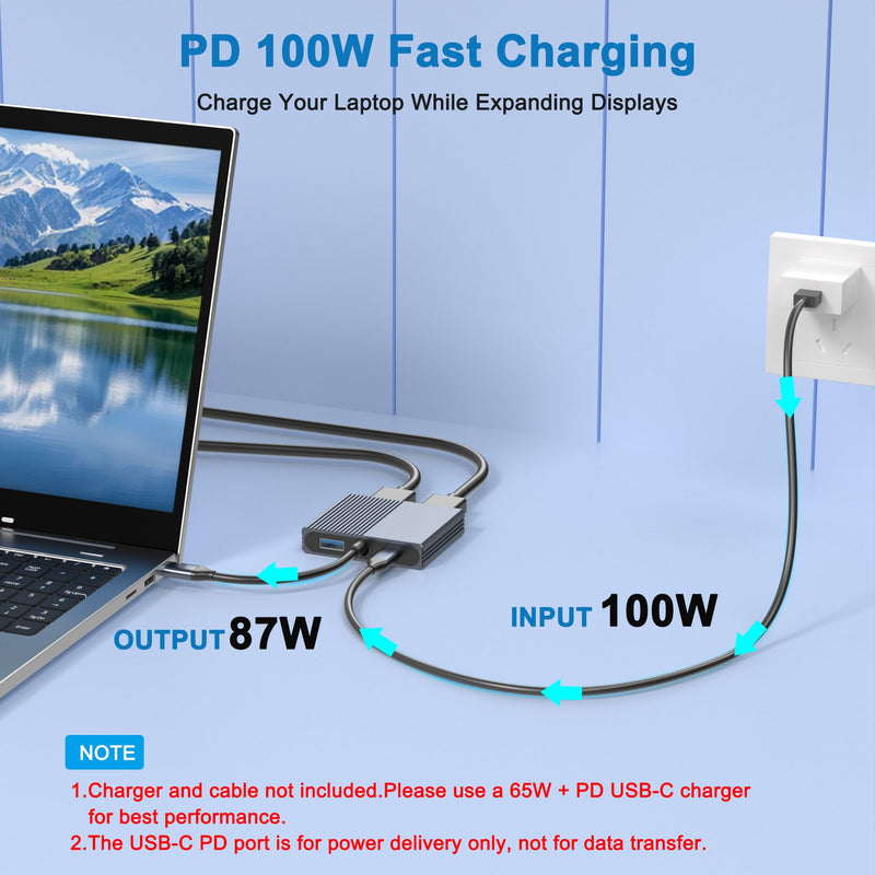 USB C to Dual DisplayPort Adapter with USB3.0/PD, 4K@60Hz 4-IN-1 DisplayPort Splitter for Dual Monitors Supports SST/MST Mode, USB C to Display Port Adapter, Displayport MST Hub for Dell/HP/Mac Laptop