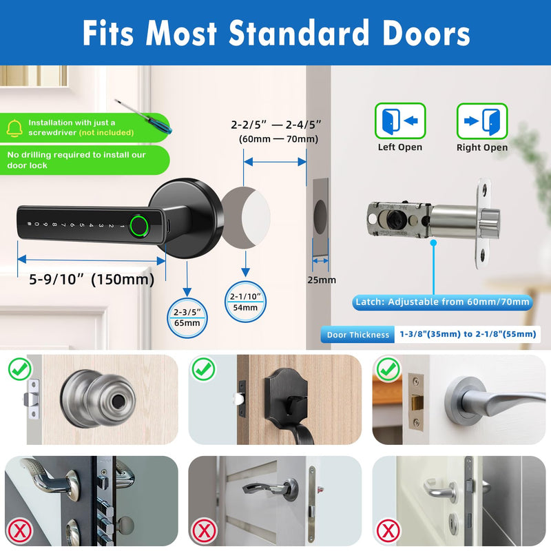 Fingerprint Door Lock,Biometric Smart Door Knob with Keypad Code,6 in 1Keyless Entry Door Handle,App Control,Generate Passcode Remotely,for Bedrooms Office Home Hotel Apartment