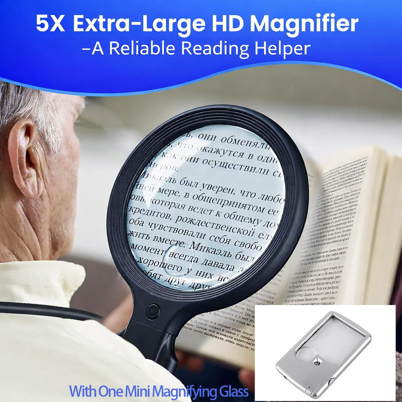 Magnifying Glass with Light - 5.4 in Hands Free Magnifying Glass for Reading, Lighted Magnifying Glass with 30 Led Lights, Flexible Gooseneck Magnifiers for Close Work Reading Sewing Senior
